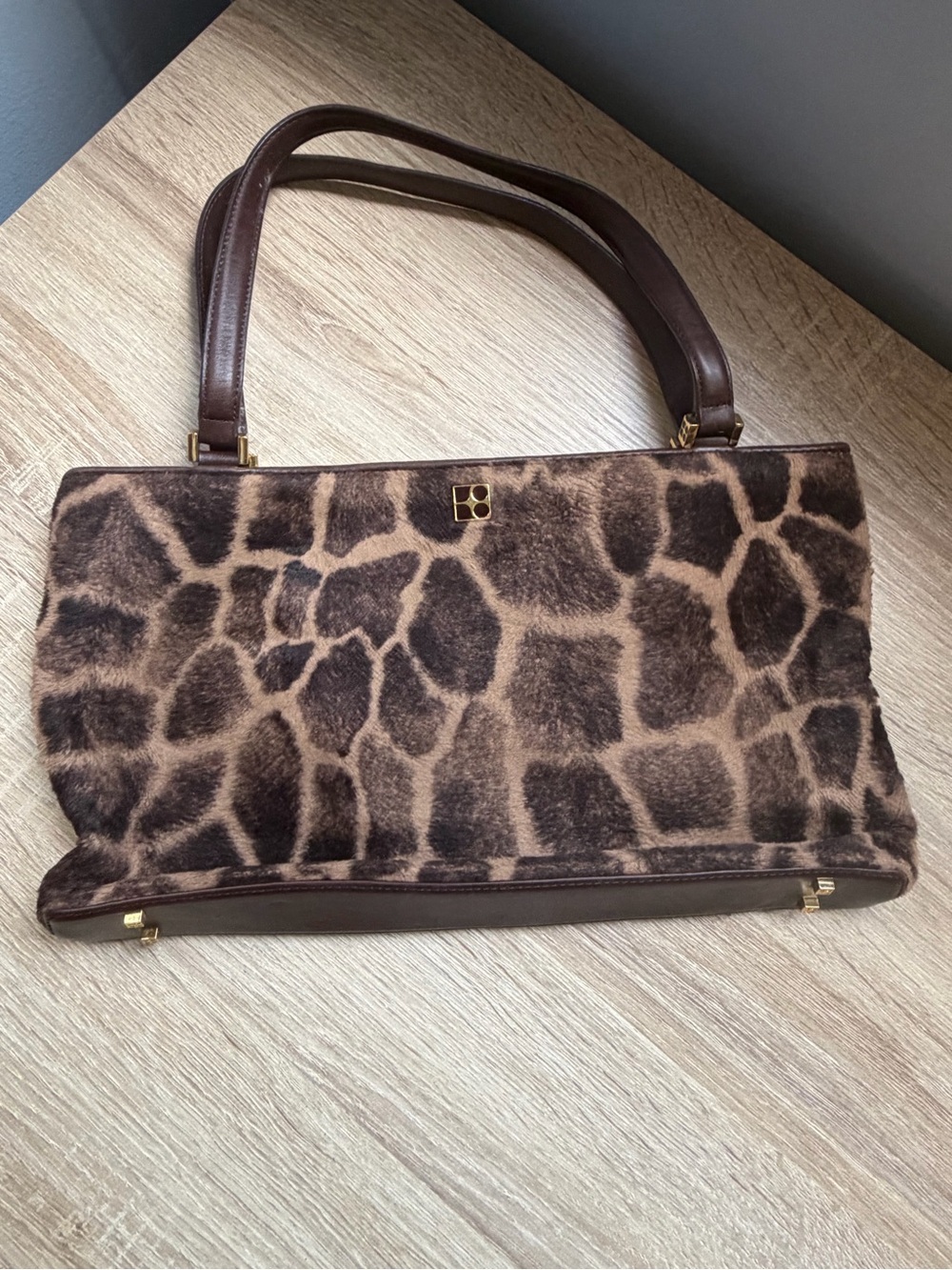 kate spade Brown Giraffe-Print Shoulder Bag with Gold Accent